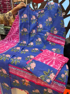 Swizz Lawn Printed & Organza Lace stitched set